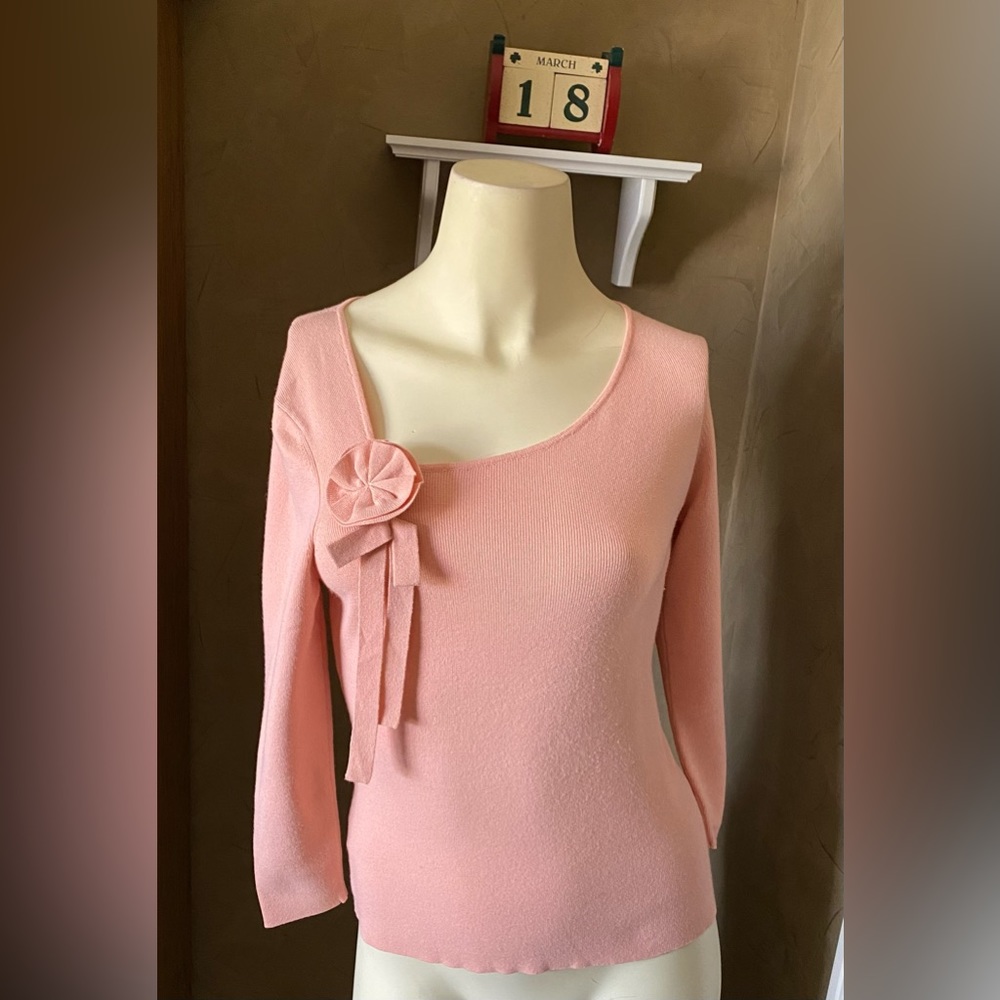 LOFT Ann Taylor vintage knit sweater stretch material women SP flower accent
